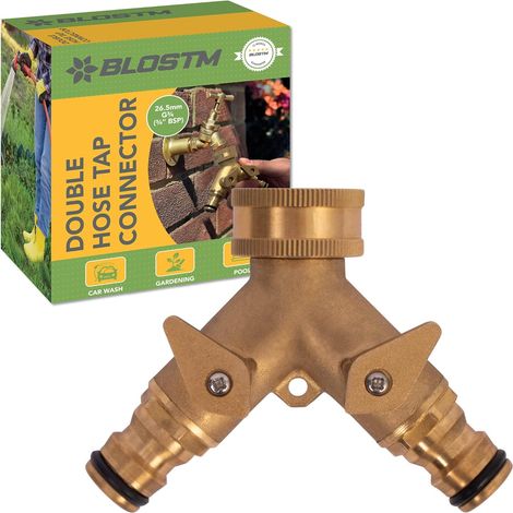 Doppelhahn – Robuster Messing-Gartenhahn für den Außenbereich, auslaufsichere Armatur für Bewässerungssysteme, Wasserschläuche und Gartengeräte (1/5)