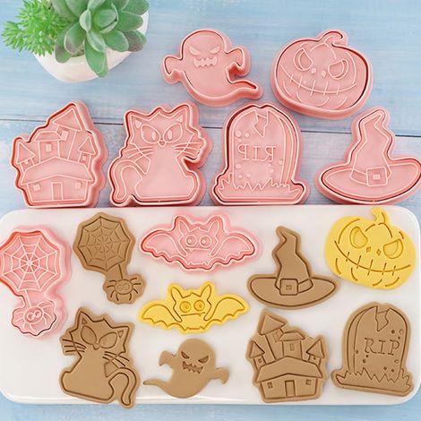 Halloween Patisserie Moule,Emporte Pièces en Plastique,Emporte Pièce Halloween,Halloween Cookie Cutter,Citrouille Emporte Pièces,3d Moule à Biscuits pour Halloween,Emporte Pièce Enfan,8pcs (1/5)