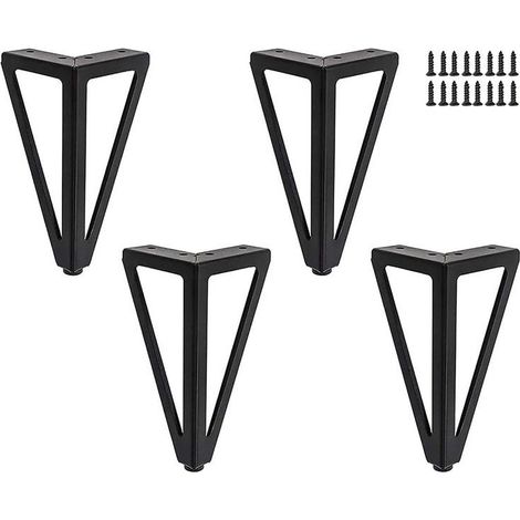 Ouylaf Lot de 4 pieds de meuble en métal noir 15 cm Fixation rapide avec vis incluses Pour tables TV, meubles de rangement, canapés-lits (1/5)