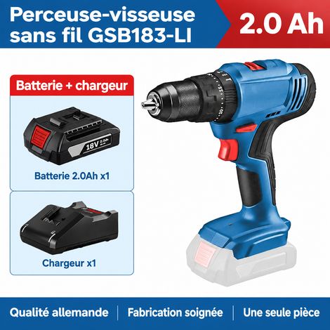 Perceuse à percussion sans fil GSB 183-LI 1 batterie 2.0 Ah 18V mandrin 13mm couple 56Nm 1,6 kg 1 × 1 × 1 cm – Livraison gratuite