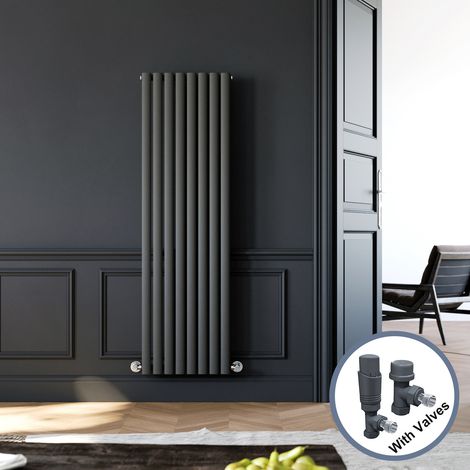 ELEGANT 1600 x 480 mm Anthracite Vertical Column Radiator Single Oval Panel Designer Efficient Radiators + Anthracite Thermostatic Radiator Valves (1/5)