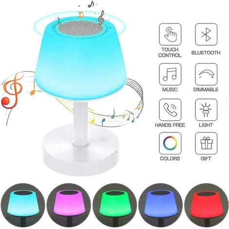 Lampe de chevet LED portable avec haut-parleur Bluetooth, veilleuse tactile à couleurs changeantes, lampe de table rechargeable avec lumière blanc chaud - Ssxjv (1/4)