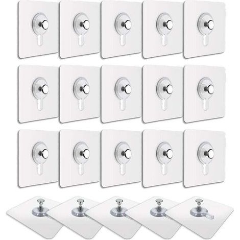 20 Pcs Accroches Tableau sans Percer, Fixation Cadre sans Percer, Accroche Cadre sans Percer Adhesif Imperméable Amovible Autocollant Anti-trace, Crochet Tableau Adhésif Transparent (1/5)