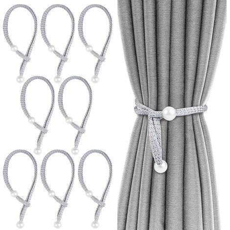 8 Piezas Pratique Embrasses de Rideau en Perles Grises,40cm Embrases pour Voilages Grandes,Tressées Rideau Corde Cravate Ceinture502cm (1/5)