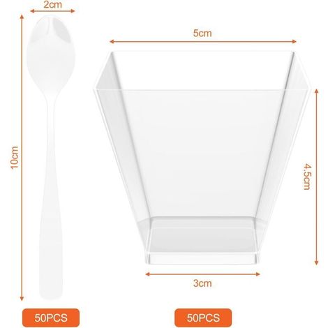 Lot de 50 Tasses à Dessert avec 50 cuillères, Bols à Dessert de 60 ML, gobelets à Dessert en Plastique, réutilisables (1/3)