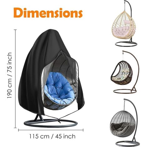 Funda para silla colgante tipo huevo, 190 x 115 cm. Funda impermeable para silla colgante de exterior, protección para sillas, columpios y muebles de jardín, color negro. (1/3)