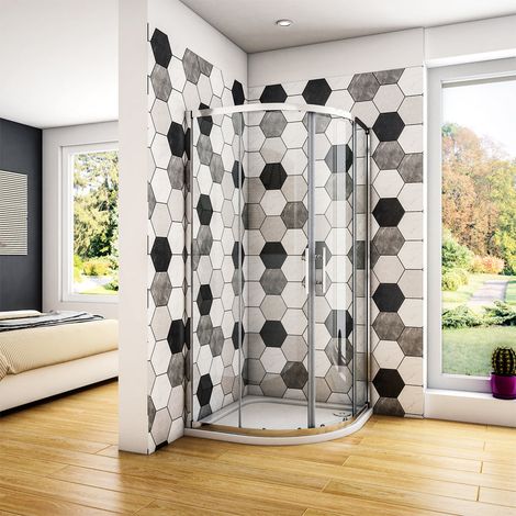 Box Doccia Semicircolare alto 185 cm Porta Scorrevole Vetro Temperato 6 mm Trasparente Anticalcare da 80x80 cm (1/5)