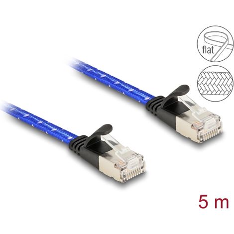 Delock Cable de red plano RJ45 con revestimiento trenzado Cat.6A U/FTP 5 m azul