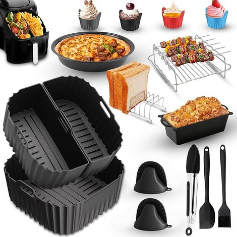 Accessoires Air Fryer pour Russell Hobbs XXL 8L/8,3L, 21 Pièces Moule Silicone Carré Réutilisable pour Plaque à Pizza, Grille Racks, Moule Pain etc Sans BPA, Passe au Lave-Vaisselle (1/5)