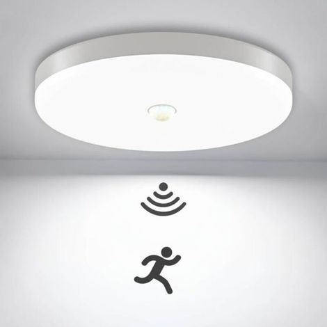 Plafonnier LED Detecteur de Mouvement 12W 6500K Blanc Pour Balcon, Couloir, Jardin, Garage, Intérieur Escalier