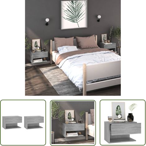 The Living Store Wand-Nachttische 2 Stk. Grau Sonoma - Wandregal - Holzregale - Wohnzimmer Deko - Nachtkästchen - Grau (1/5)