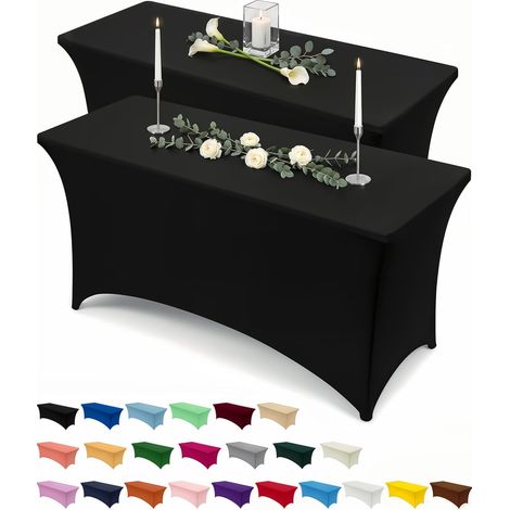 Utopia Kitchen Nappe de Table Extensible [6 Pieds, 183 cm] Couverture de Table en Polyester et Spandex - Lavable en Machine et Infroissable (Lot de 2, Noir) (1/5)