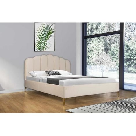 Lit Design - Tiphanie - 160x200cm - Sommier Inclus - Bois et Panneaux de particules - Beige (1/3)