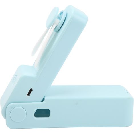 Ventilateur de poche portable rechargeable par USB, 3 vitesses, pales en silicone, pliable, idéal pour les voyages et les activités de plein air (bleu ciel). (1/5)
