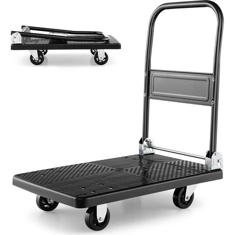 COSTWAY Folding Push Cart Dolly Rolling Flatbed Luggage Cart W/ 360° Swivel Wheels 200kg (1/5)