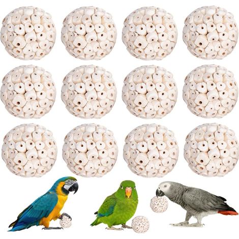 Lot de 12 balles Sola pour oiseaux - Jouets naturels et souples à mâcher, déchirer et à explorer pour perroquets (1/5)