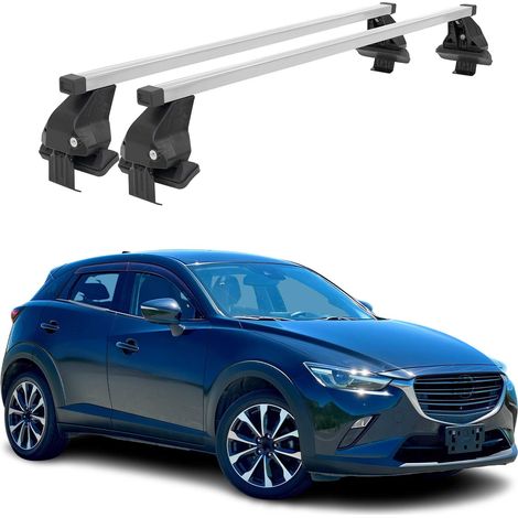 OMAC Dachträger Querträger Stahl für Mazda CX-3 2015-2021 – Abschließbar – City-Crash-getestet – DIN 75302:2019 – ISO/PAS 11154:2006 – Max. 50 kg Silber (1/5)