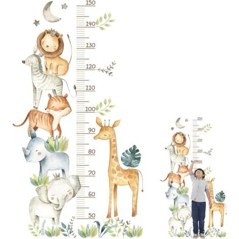 Toise pour enfants, 50-150 cm Toise Murale Enfant Sticker Mural, Animaux de la Forêt Tableau de Hauteur, Toise Murale Enfant Stickers pour garçons et filles - Échelle mesure (1/4)