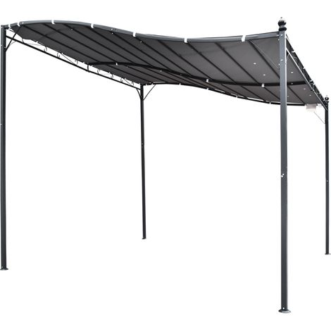 Pergola murale pavillon de jardin store fixe 3 x 3 m adossée acier gris tissu hydrofuge anti-UV anthracite (1/3)