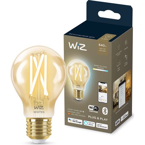 WiZ Lampadina Smart WiFi, Luce Bianca da Calda a Fredda Dimmerabile, Filamento Ambrata, E27, 7W, Tecnologia SpaceSense, Controllo Vocale (Alexa, Apple HomeKit, Google Home) (1/4)