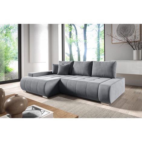 Ecksofa Schlafsofa ELMO Stoff Monolith Grau Ottomane Links (1/4)