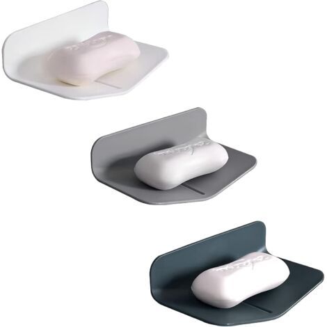 Porte-Savon Mural, 3 pièces sans perçage, Porte-Savon en Caoutchouc Auto-drainant, Plateau à Savon en Forme de V pour Salle de Bain et Cuisine (1/5)
