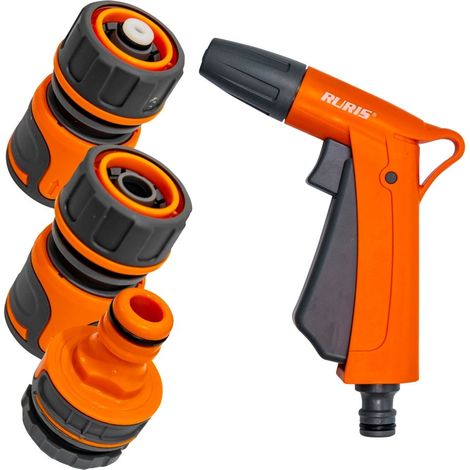 Pistolet d'arrosage réglable RURIS 1031 - 2 jets (jet et brume) - Compatible tuyaux 12,5 et 19 mm - Débit réglable - ABS et PP - 3 accessoires inclus (1/3)