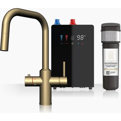 INTU Monarch Brushed Gold 4 In 1 Square Pull Down Filtered Boiling Water Tap Nexus & Pro Filter (1/5)
