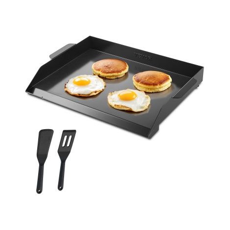 Parrilla Duradera de Acero al Carbono Universal Rectangular de 502 x 370 mm con Superficie Plana, Plancha de Gas para Barbacoa, Utensilios de Cocina Familiares Portátiles con asa, Negro (1/5)