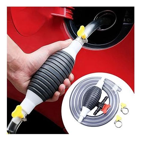 Pompa di trasferimento a sifone manuale portatile per auto, pompa universale, per solventi, benzina, acqua, carburante, diesel e liquidi con tubo flessibile da 2 m (1/5)