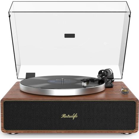 Platine Vinyle avec Haut-Parleurs Intégrés Bluetooth Jaune-Brun  Tourne Disque Vinyle à Courroie Tout-en-Un, Cartouche AT-3600L, Arrêt Automatique, 33/45 Tours, Sortie RCA, Entrée AUX (1/5)