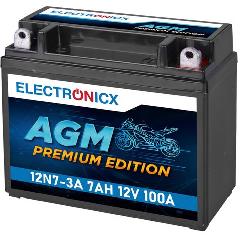 12N7-3A 7Ah 12V AGM Motorradbatterie - Wartungsfrei - Roller Quad Premium (1/5)