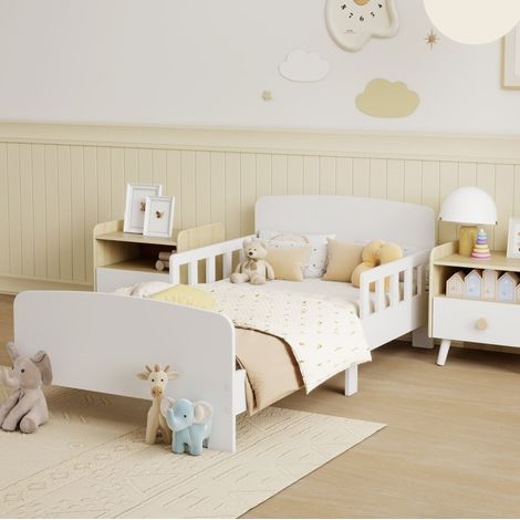 Letto per bambini con barriere di sicurezza in MDF bianco OKWISH (1/5)