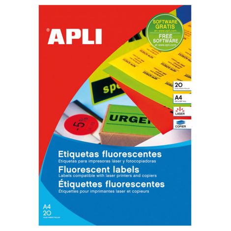 Etiqueta adhesiva apli 02878 tamaño 210x297 mm para laser fotocopiadora ink-jet caja con20 hojas din a4 amarillo