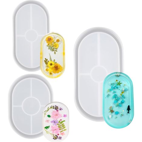 3 Pièces Moule en Silicone pour Résine Plateau Forme Ovale Moule Resine Epoxy Plateau avec Rainures Moule Silicone pour Plateaux à Thé à Fruits, Décoration D'intérieur (1/5)