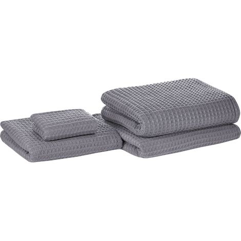 Conjunto de 4 toallas de baño y alfombrilla de baño de algodón gris zero twist Areora (1/5)