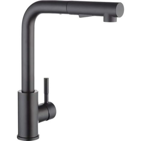 Kitchen Faucet with Black Spray, Kitchen Mixer with Pull-out Spray, 304 Stainless Steel Brushed Kitchen Faucet, 360° Rotating Sink Mixer, 2-Jet Sink Faucet(Matte Black (1/5)