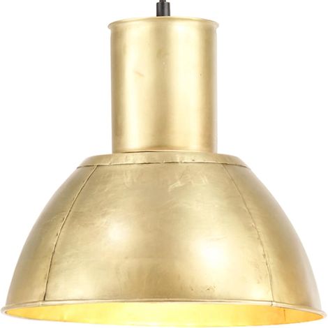 Lampe suspendue E27 25 W en fer finition laiton, abat-jour rond 28,5 cm, H 132 cm - PANGIVO (1/5)