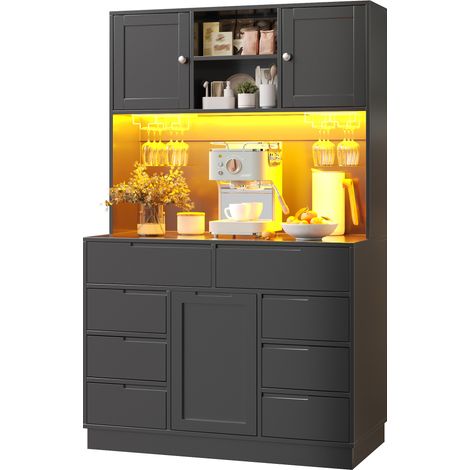 CHICFURN Columna de cocina 120 x 40 x 183,5 cm en MDF negro, LED inteligente, 8 cajones (1/5)