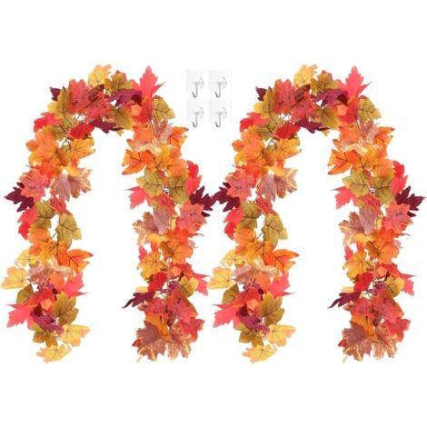Ciel-Lot de 2 guirlandes de Feuilles d'érable artificielles, Couronne de Feuilles d'érable d'automne de 180 cm,décoration d'automne,Décoration d'intérieur pour Halloween, Thanksgiving, Mariage (1/5)