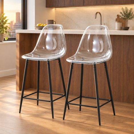 Sgabello da bar trasparente set da 2, struttura in metallo nero, 101,6 cm, poggiapiedi OKMYHOME (1/5)