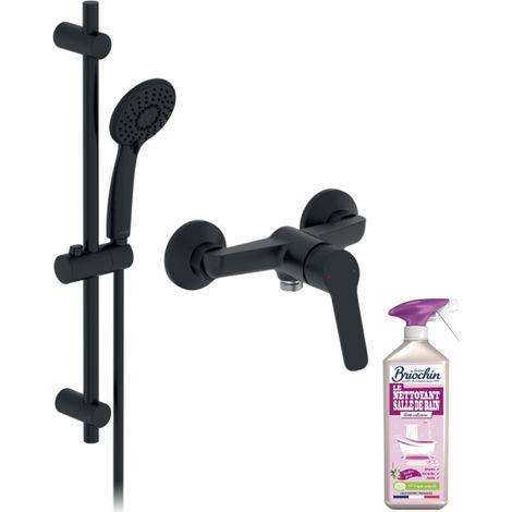 Pack mitigeur de douche mécanique JACOB DELAFON Aimé noir + barre + pommeau + nettoyant