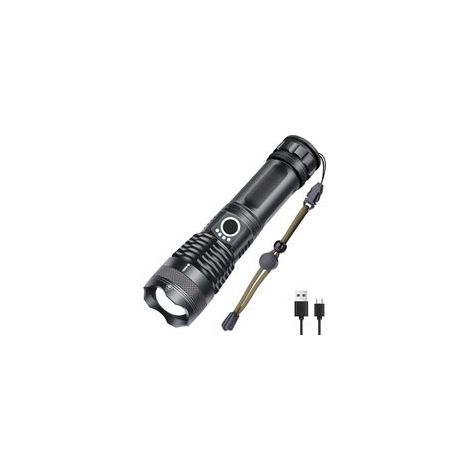 Lampe de Poche LED Ultra Puissante 5000 Lumens Rechargeable par USB, Tactique Extrêmement Lumineuse Lampe Torche, 5 Modes Zoomable Étanche Torche Camping Randonnée Urgence, Batterie 18650 Incluse H768 (1/3)