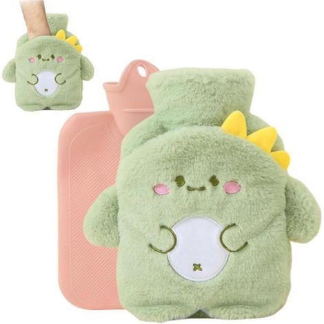 Bouillotte Eau Chaude Enfant, Adorable Bouillote Dinosaure avec Housse, Peluche, Douce et Moelleuse, Petite 500 ml, Sûre (1/5)