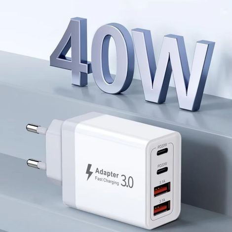 Chargeur Rapide USB-C 40W Multiport – Adaptateur Secteur 2 USB-C + 2 USB-A – Prise EU – Compatible avec iPhone, Samsung Galaxy, Huawei, Xiaomi, iPad, PC Portable – Charge Express Universelle (1/5)