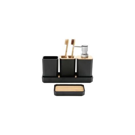 5-teiliges Badezimmer-Accessoire-Set, Geschenkidee für Badezimmeraccessoires, Seifenspender/-halter, Boho-Stil, modernes Dekor (Schwarz) (1/5)
