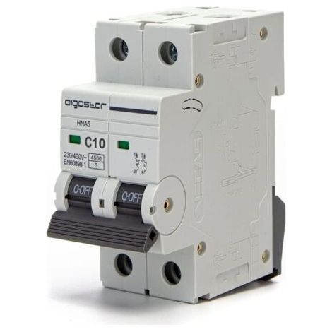 2P Fused Automatic Line Circuit Breaker, 10A, 6kA, 74.5mm x 35.5mm x 81mm, White (1/4)