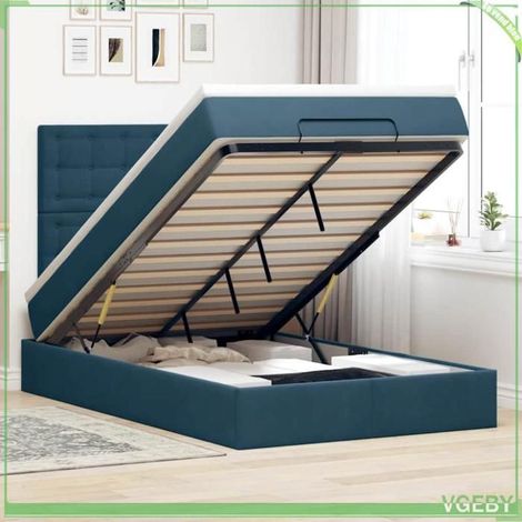 Cadre de lit ottoman avec matelas - 3314454 - Velours bleu foncé - Rangement hydraulique - Matelas 120x190 (1/5)