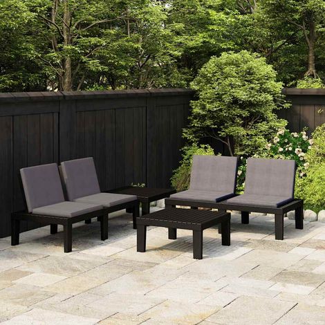 vidaXL Salon de jardin 4 pcs avec coussins Plastique Gris (1/5)