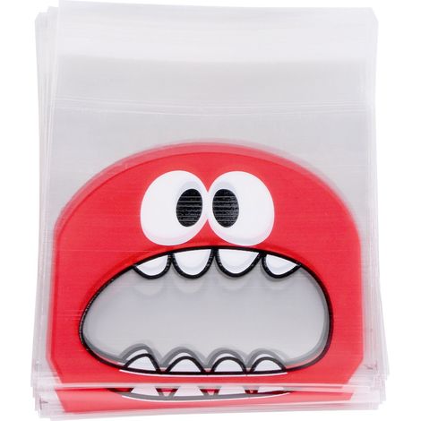 100 Sachets plastique, autocollants, motif dessin animé, pour biscuits, bonbons, cuisine (1/5)